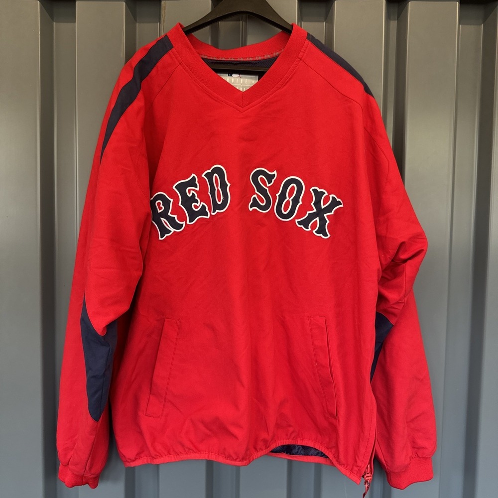 Boston Red Sox Jacket Mens Red MLB Quarter Zip Windbreaker Size L Large
